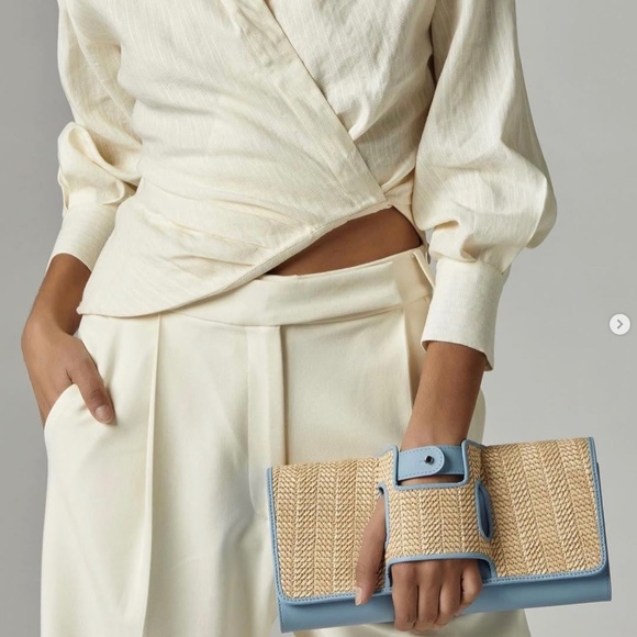Perrin Handbags - Perrin Paris La Capitale Raffia And Leather Glove Clutch New With Tags